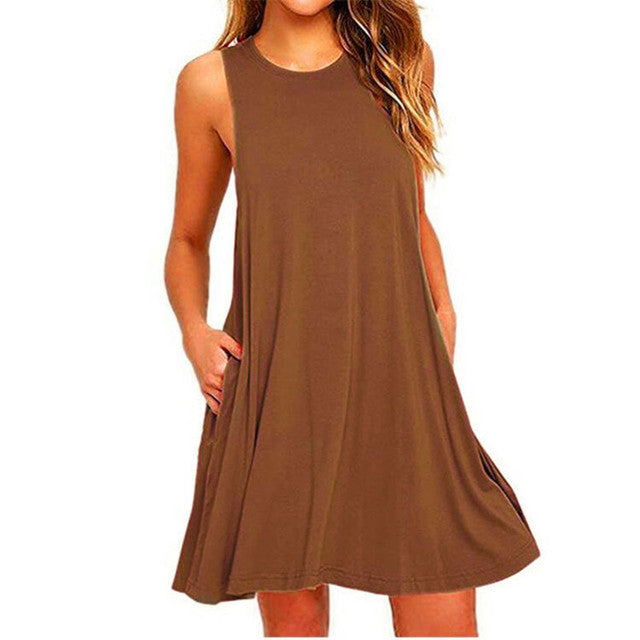 Short Sleeve O-Neck Casual Beach Dress - bankshayes40