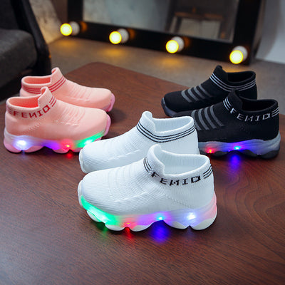 Kids Sneakers Children Baby Girls Boys Letter Mesh Led Luminous Socks Sport Run Sneakers Shoes Sapato Infantil Light Up Shoes - bankshayes40