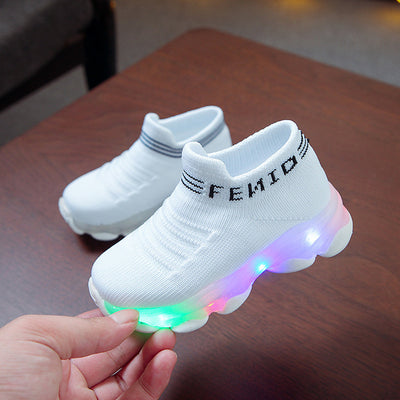 Kids Sneakers Children Baby Girls Boys Letter Mesh Led Luminous Socks Sport Run Sneakers Shoes Sapato Infantil Light Up Shoes - bankshayes40