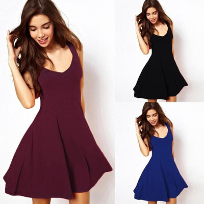 High Waist Slim Skater Casual Dress - bankshayes40