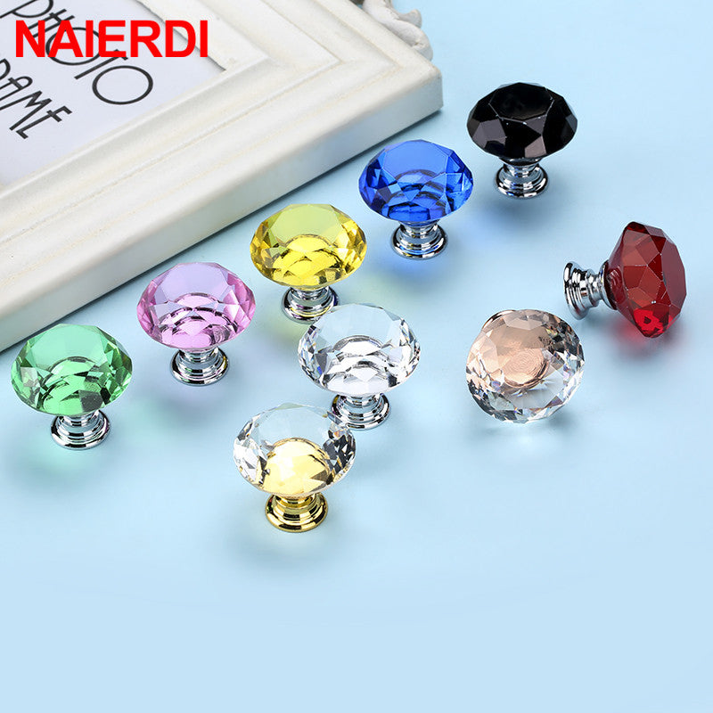 NAIERDI Crystal Glass Knobs Diamond Shape Design Cupboard Drawer Pull Kitchen Cabinet Door Wardrobe Handles Hardware - bankshayes40